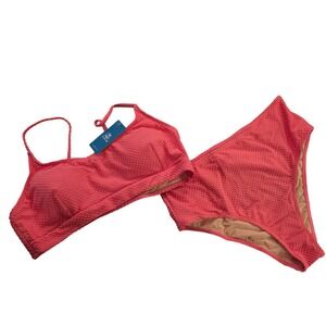 Cupshe Coral Pink Textured High Waisted Bikini Set NWT CAA12C4A103DD Size L